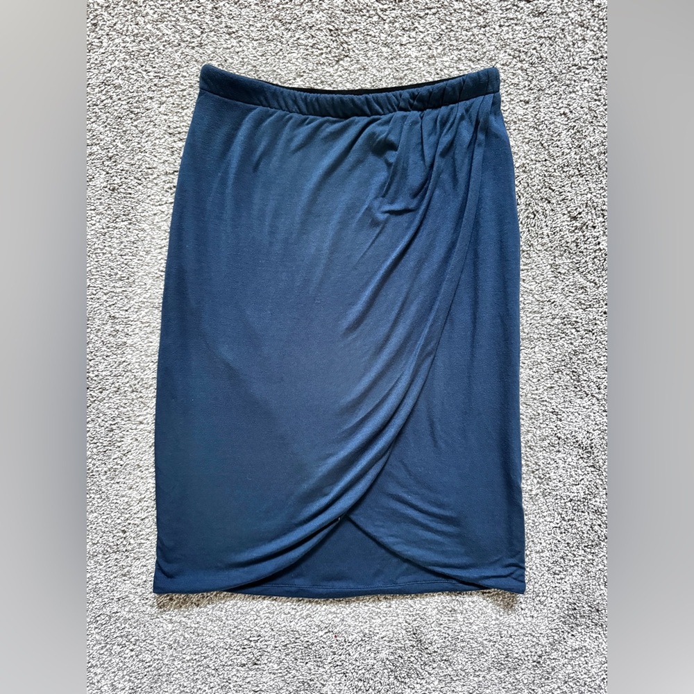 ARITZIA BABATON Faux wrap pencil skirt navy blue minimalist modal XS